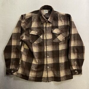 Kuwalla Flannel Shacket Shirt Men's Size XL Brown Plaid Long Sleeve Button Up